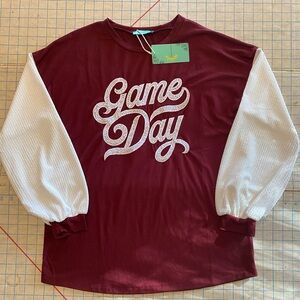 NWT Game Day Maroon and White Long Sleeve Shirt, Sunshine & Rodeos Brand, size M